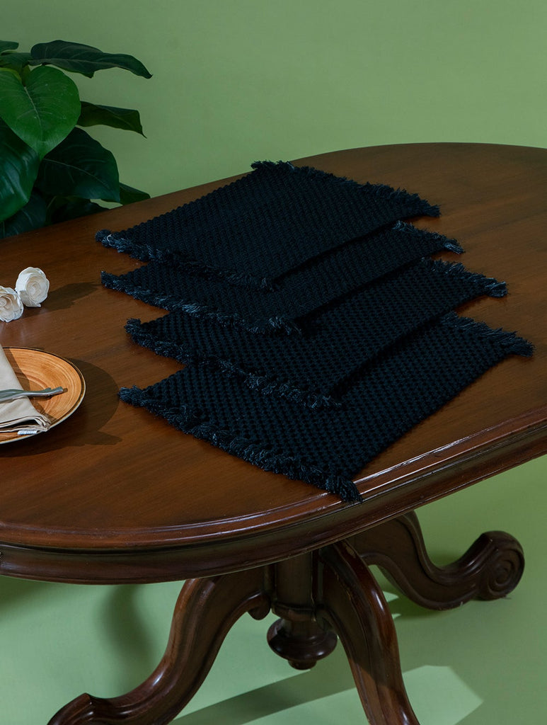 Classic Handknotted Macramé Table Mats - Charcoal Black (Set of 4)