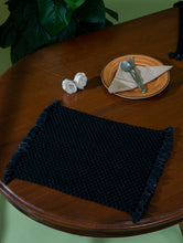 Load image into Gallery viewer, Classic Handknotted Macramé Table Mats - Charcoal Black (Set of 4)