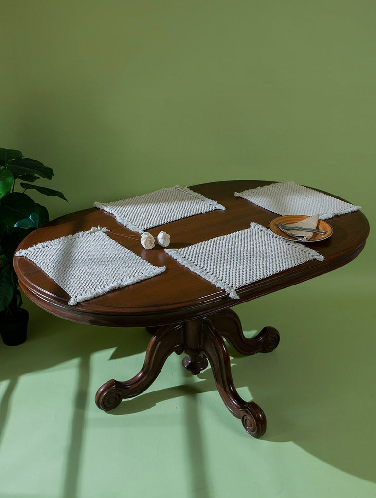 Classic Handknotted Macramé Table Mats - Cream (Set of 4)