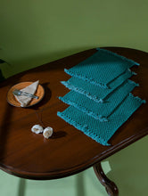 Load image into Gallery viewer, Classic Handknotted Macramé Table Mats - Teal Blue (Set of 4)