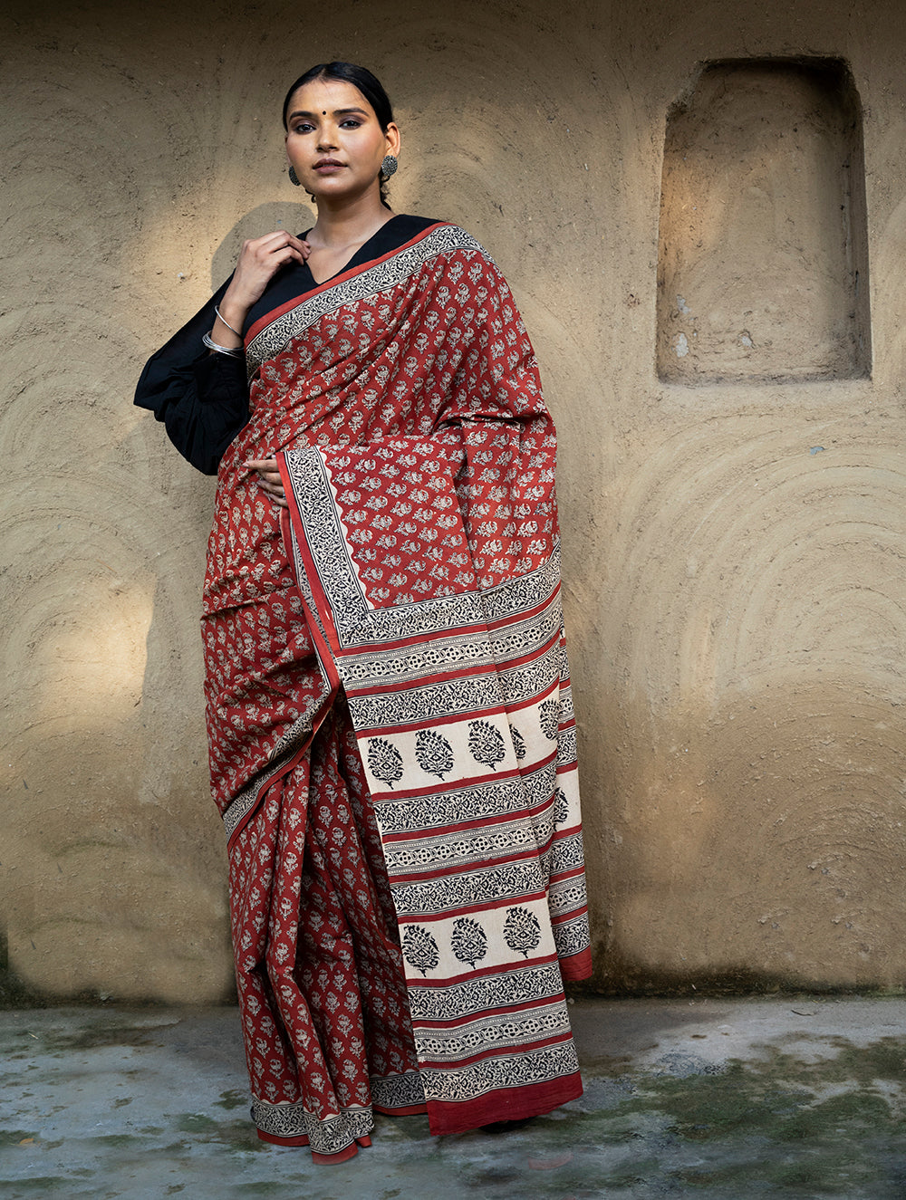 Classic Appeal. Bagru Hand Block Printed Mul Cotton Saree - Vibrant Flora