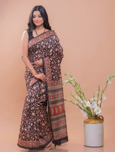 Load image into Gallery viewer, Classic Elegance. Bagru Block Printed Chanderi Saree - Black Floral 