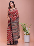 Classic Elegance. Bagru Block Printed Chanderi Saree - Red Floral