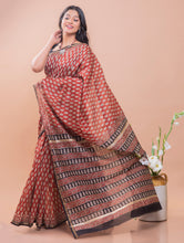 Load image into Gallery viewer, Classic Elegance. Bagru Block Printed Chanderi Saree - Red Leaf 