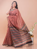 Classic Elegance. Bagru Block Printed Chanderi Saree - Red Leaf