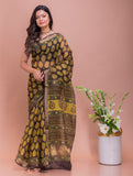Classic Elegance. Bagru Block Printed Kota Silk Doria Saree - Yellow Paisleys