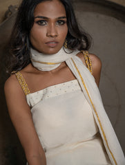 Classic Elegance. The Kerala Kasavu Cotton & Zari Ethnic Set (Set of 3) - White & Gold