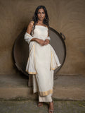 Classic Elegance. The Kerala Kasavu Cotton & Zari Ethnic Set (Set of 3) - White & Gold