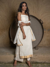 Load image into Gallery viewer, Classic Elegance. The Kerala Kasavu Cotton &amp; Zari Ethnic Set (Set of 3) - White &amp; Gold