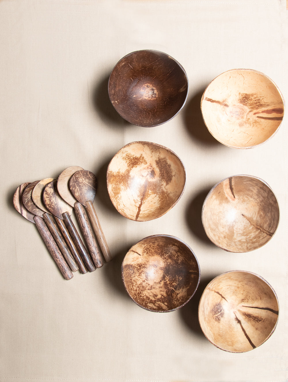 Coconut Serving Bowls and Spoons - (Set of 6) - The India Craft House 