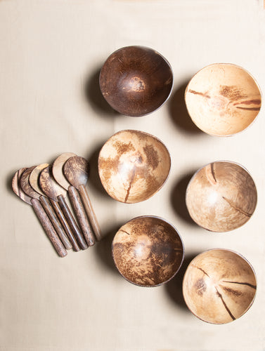 Coconut Serving Bowls and Spoons - (Set of 6) - The India Craft House 