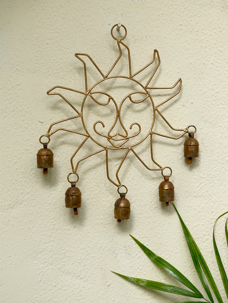 Copper Bells String On Sun Shaped Frame - The India Craft House 