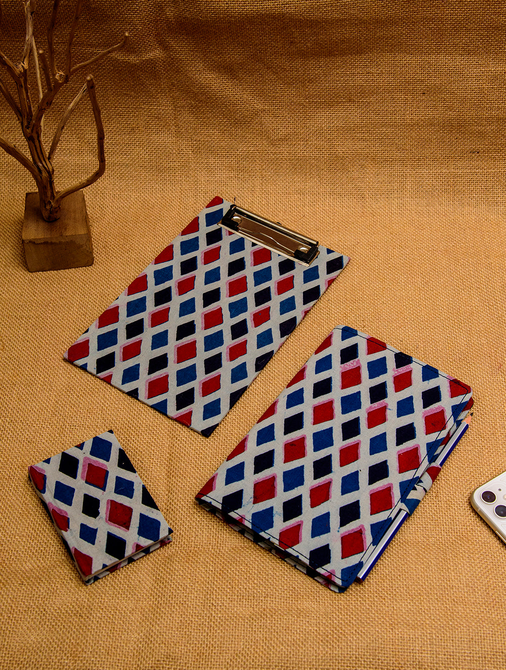 Cotton Block Print Clipboard (Small), Diary with Pencil Holder & Doodle Diary