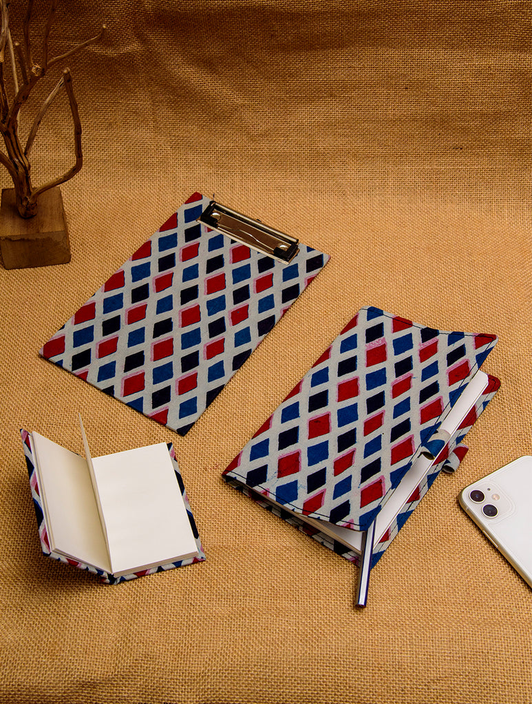Cotton Block Print Clipboard (Small), Diary with Pencil Holder & Doodle Diary