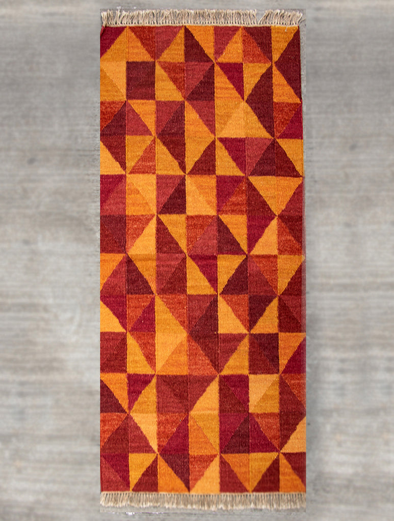 Handwoven Kilim  Long Runner Rug (6 x 2 ft) - Geometric - The India Craft House 