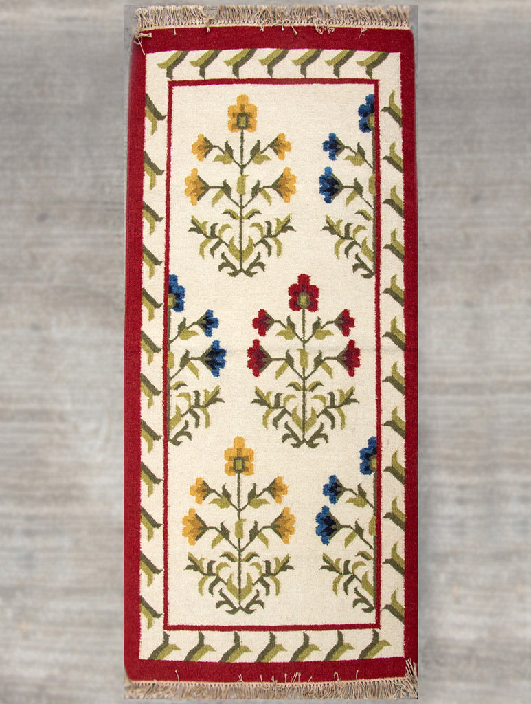 Handwoven Kilim Long Runner Rug (6 x 2 ft) - Floral - The India Craft House 
