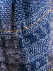 Dabu Block Printed Chanderi Saree - Leaf (With Blouse Piece)