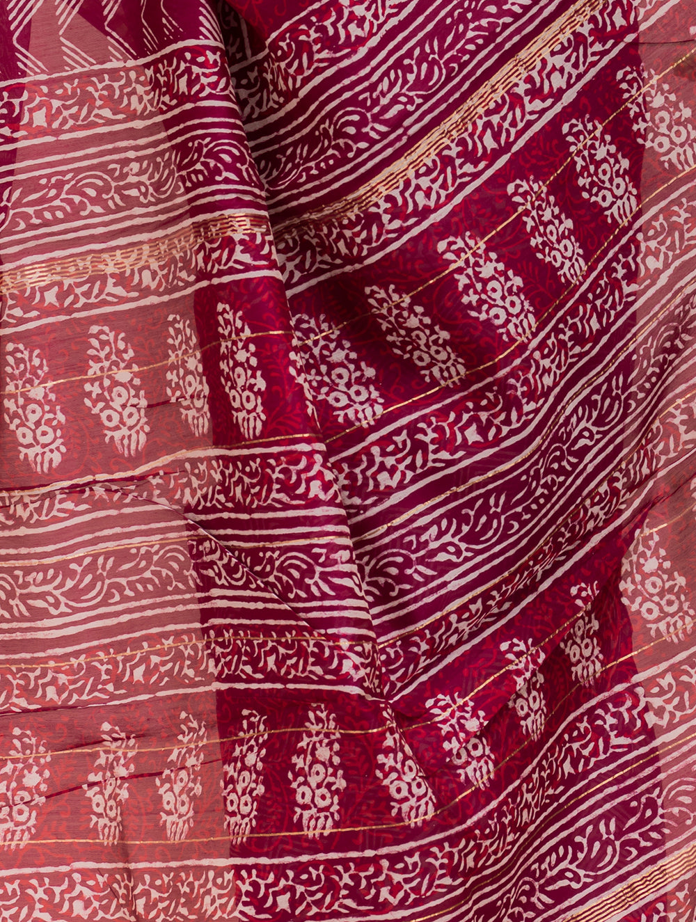 Load image into Gallery viewer, Dabu Block Printed Chanderi Saree - Deep Red Geometrics