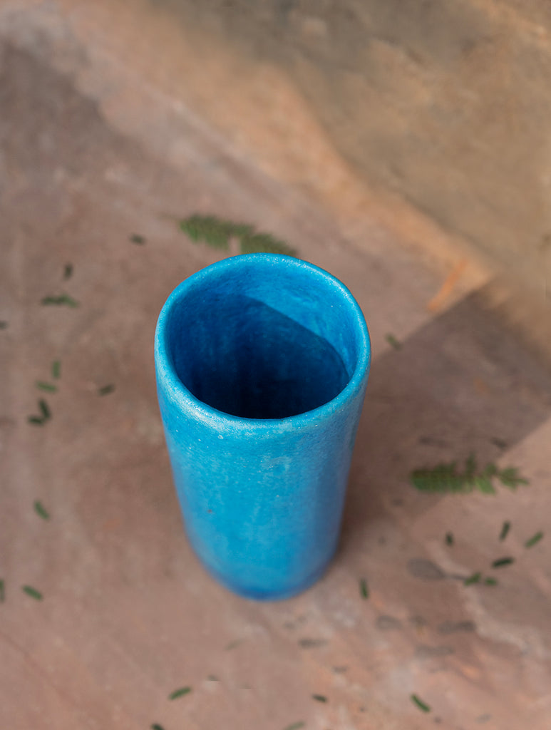 Delhi Blue Art Pottery Curio / Cylindrical Vase