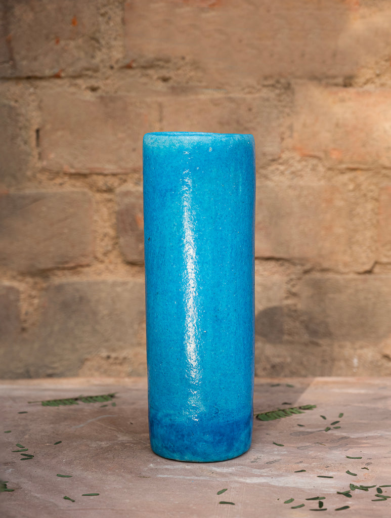 Delhi Blue Art Pottery Curio / Cylindrical Vase