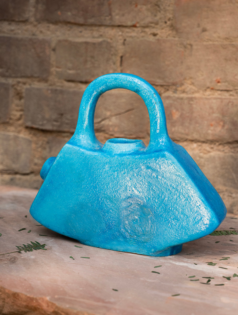 Delhi Blue Art Pottery Curio / Flat Kettle