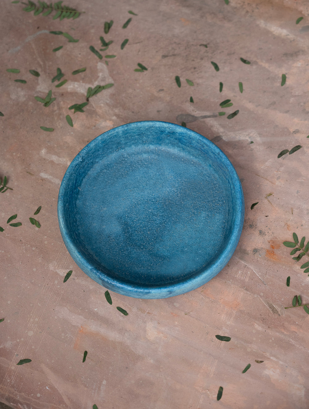 Delhi Blue Art Pottery Curio / Flat Round Utility Bowl