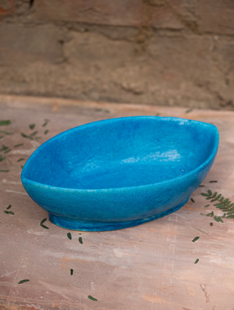 Delhi Blue Art Pottery Curio / Long Utility Bowl