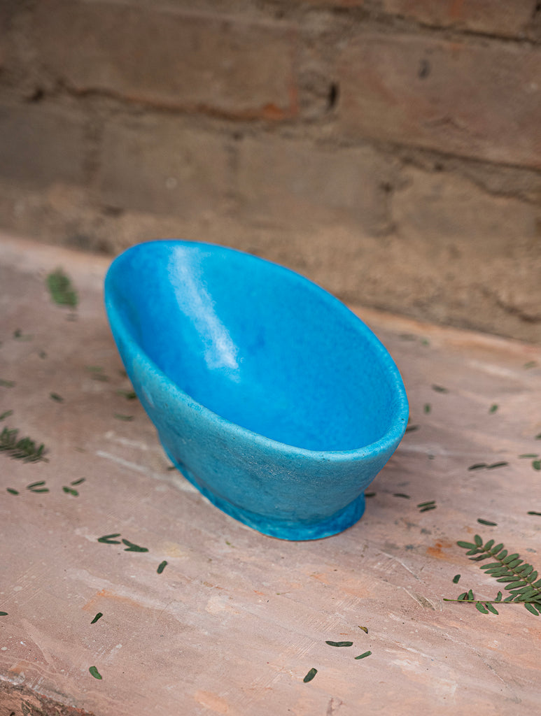 Delhi Blue Art Pottery Curio / Oval Utility Bowl