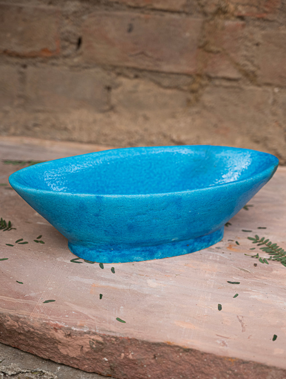 Delhi Blue Art Pottery Curio / Oval Utility Bowl