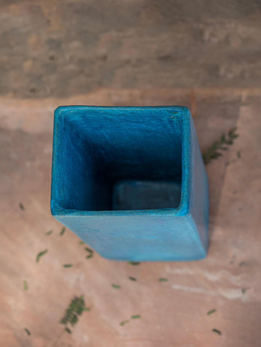 Delhi Blue Art Pottery Curio / Rectangular Vase