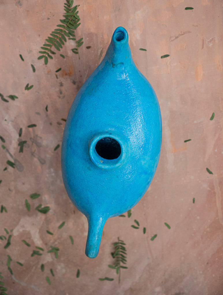 Delhi Blue Art Pottery Curio / Round Kettle