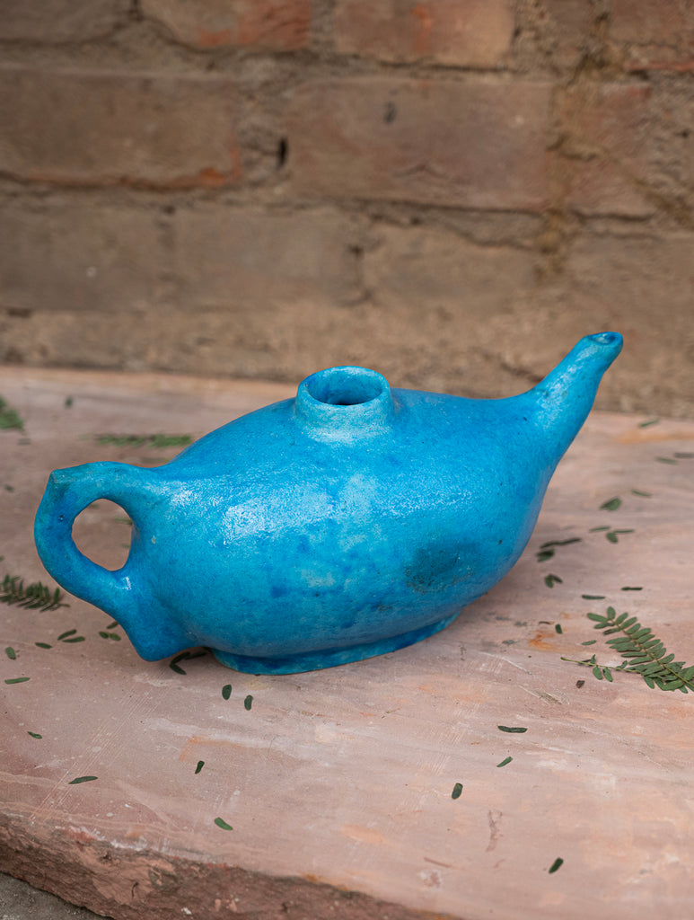 Delhi Blue Art Pottery Curio / Round Kettle