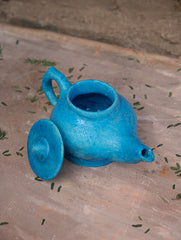 Delhi Blue Art Pottery Curio / Round Kettle With Lid