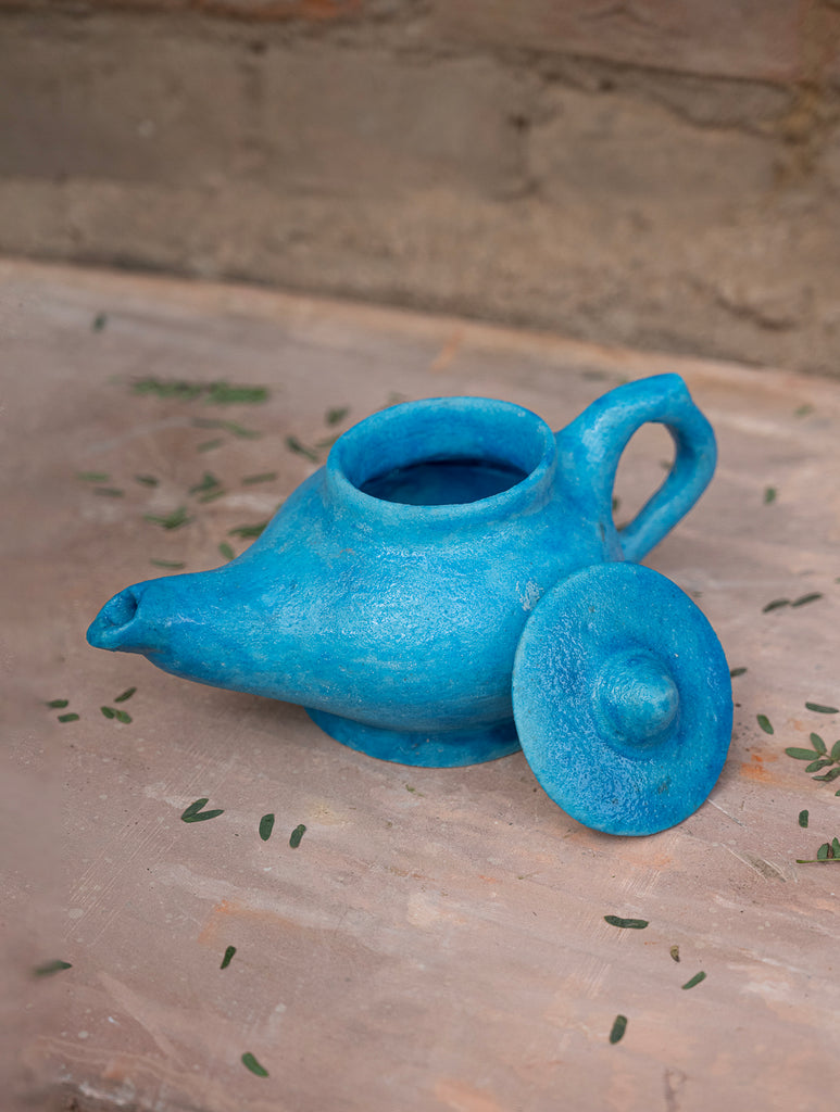 Delhi Blue Art Pottery Curio / Round Kettle With Lid