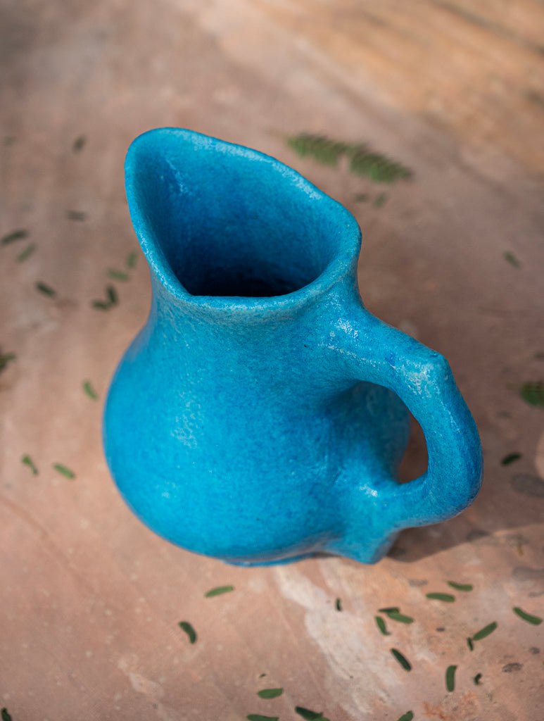 Delhi Blue Art Pottery Curio / Vase With Handle