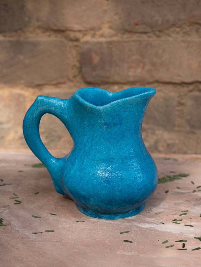 Delhi Blue Art Pottery Curio / Vase With Handle
