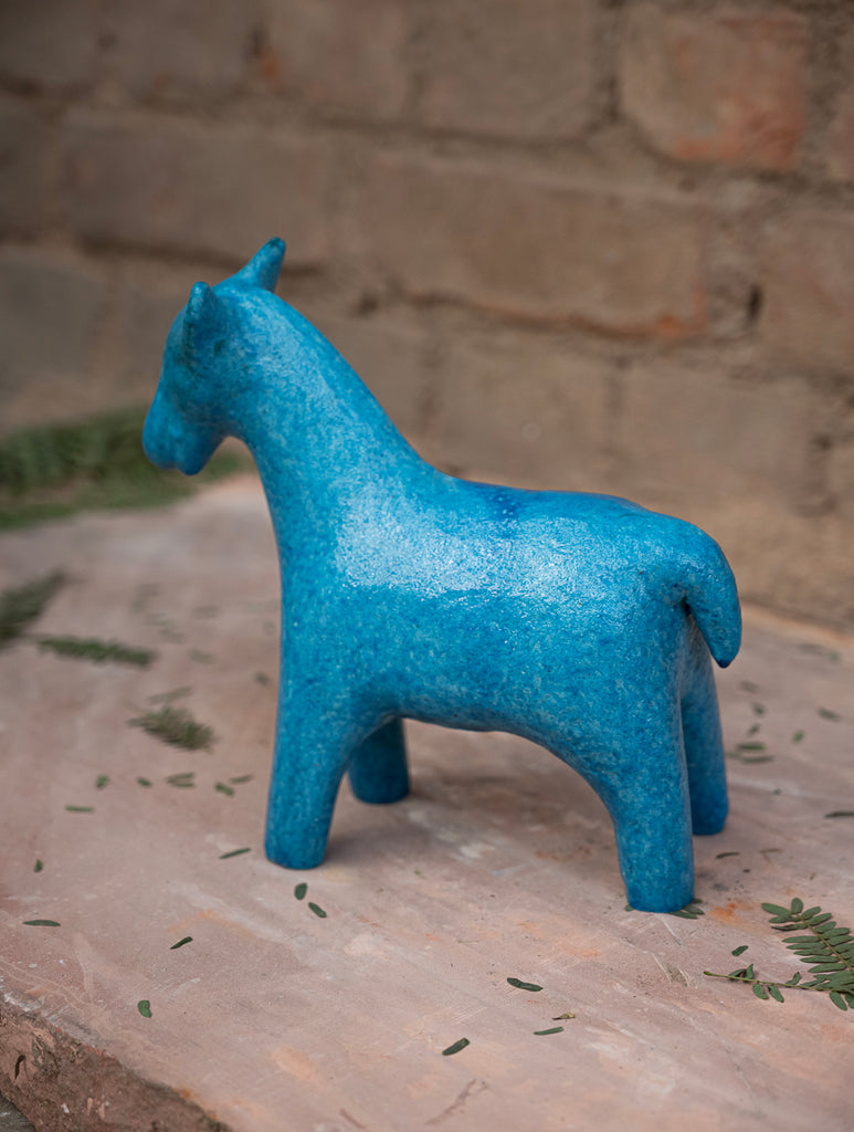 Delhi Blue Art Pottery Horse Curio 