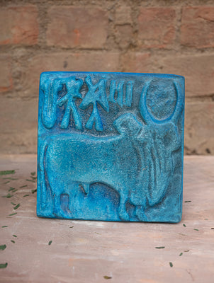 Delhi Blue Art Pottery Wall Plaque - Mohenjo Daro (Bull)