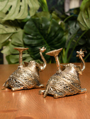 Dhokra Craft Candle Holders - Elephants (Set of 2) - The India Craft House 