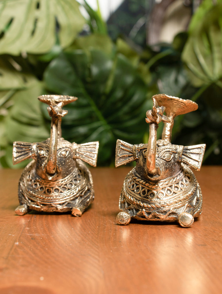 Dhokra Craft Candle Holders - Elephants (Set of 2) - The India Craft House 