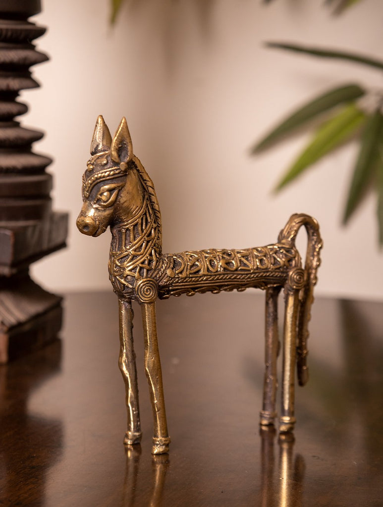 Dhokra Craft Curio - Horse with Intricate Patterns (Small)