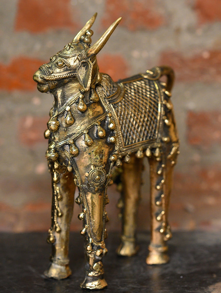 Five-Legged Holy Cow Brass Figurine Made with Dhokra Art