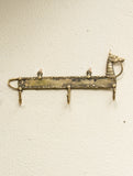 Dhokra Craft Wall Hanger - Horse (Large;  3 Hooks)