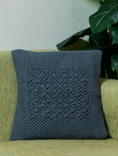 Load image into Gallery viewer, Diamond Handknotted Macramé Cushion Cover 16 x 16 - Steel Grey