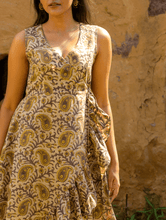 Load image into Gallery viewer, Earth - Bagru Block Printed Wrap Frill Dress, Brown Paisley