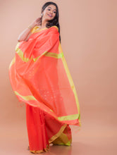 Load image into Gallery viewer, Elegant Resham Matka  Bengal  Silk Saree - Peach &amp; Lime  