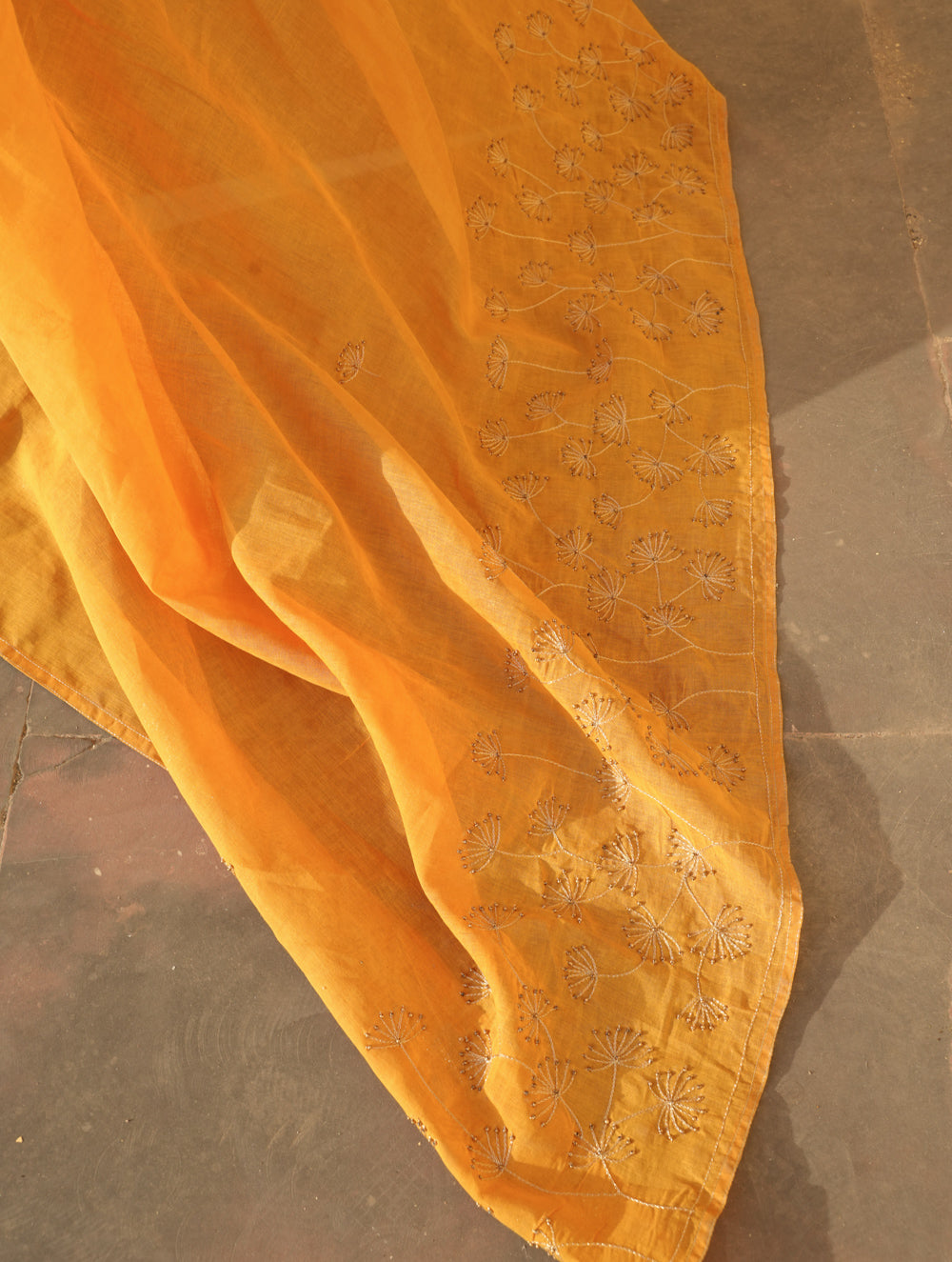 Load image into Gallery viewer, Elegant, Fine, Soft Handwoven Mul &amp; Zardozi Embroidered Saree &amp; Blouse Set - Yellow &amp; Gold
