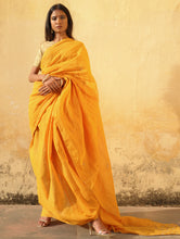 Load image into Gallery viewer, Elegant, Fine, Soft Handwoven Mul &amp; Zardozi Embroidered Saree &amp; Blouse Set - Yellow &amp; Gold
