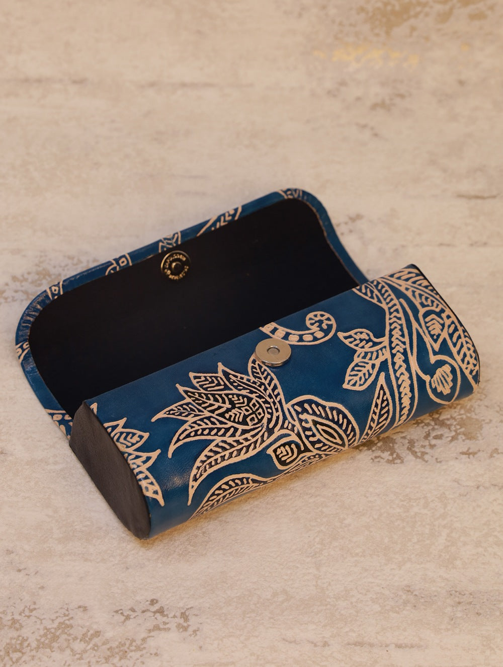 Embossed Leather Spectacle Case - Blue Floral