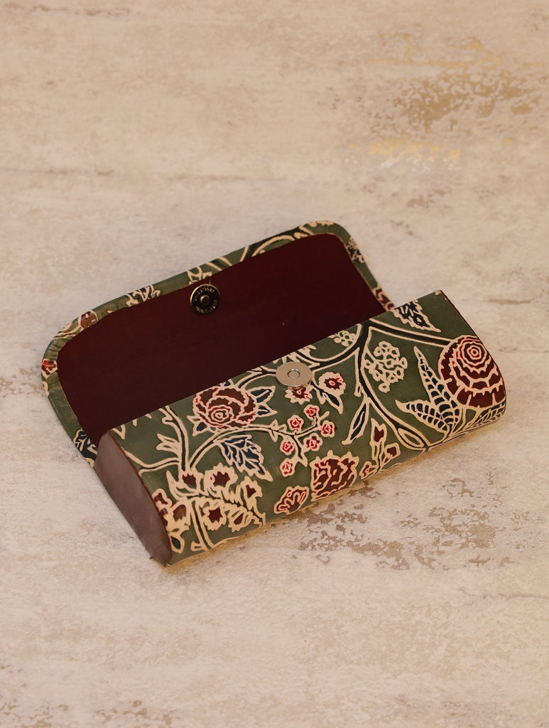 Embossed Leather Spectacle Case - Olive Floral